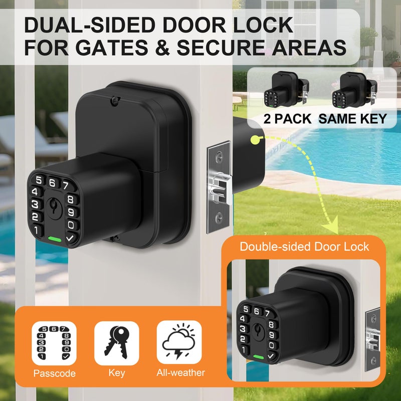 Richelock IU52 Double-Sided Keypad Door Lock, All-Weather, Fully Waterproof Keyless Entry with Dual-Sided Programmable Codes, Same Key Both Sides for Outdoor, Indoor, Gate & Fence - Image 2